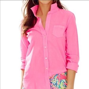 Lilly Pulitzer pink button down linen top